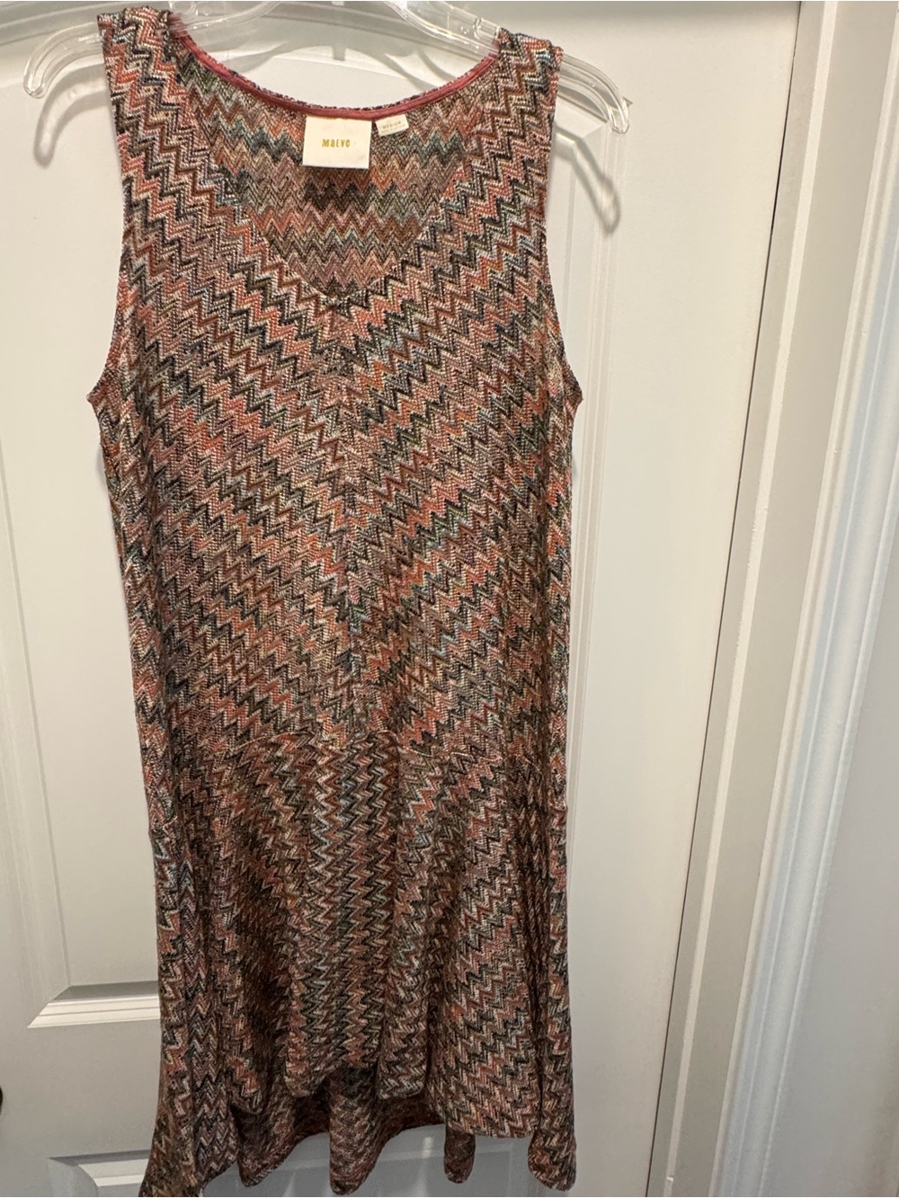 Maeve Multicolor Zigzag Knit Sleeveless Dress - Rust/Pink Tones